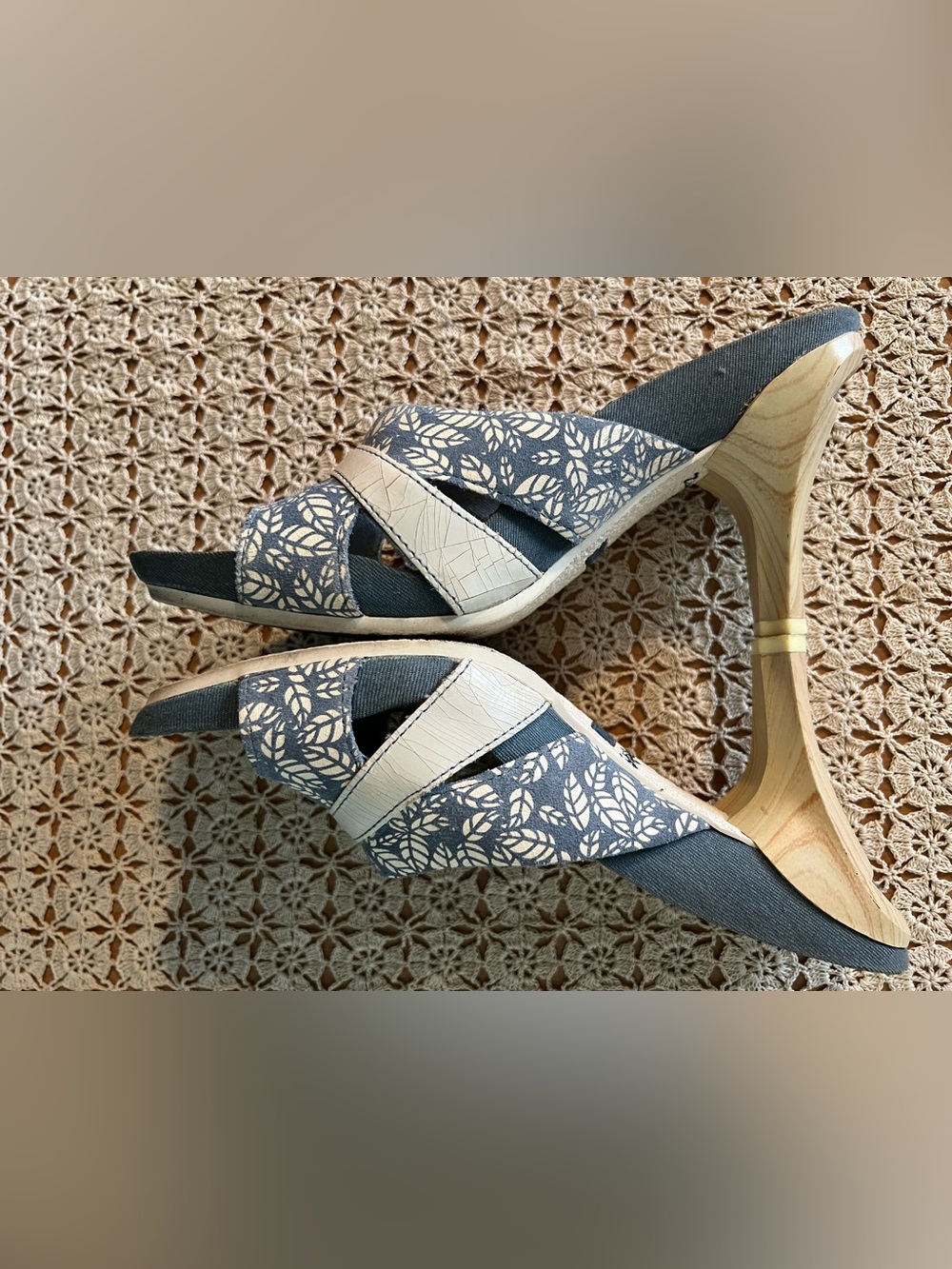 Diesel Blue and Cream Patterned Wedge Mules